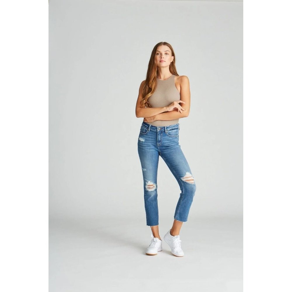 Vigoss Size 25 Stevie Crop Straight Leg  Destructed Fringe Hem  Jeans Dark Wash